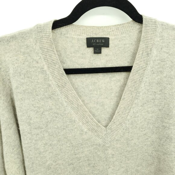 J. Crew Cashmere Boyfriend V-neck Relaxed Fit Sweater M Heather Beige/Grey - Picture 4 of 13